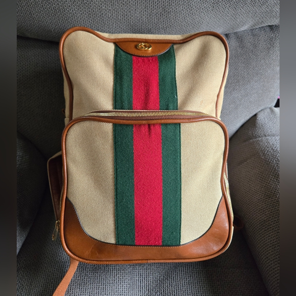 Gucci Front Pocket Backpack Vintage Web Canvas with Leather